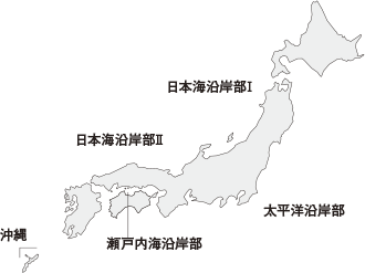 地域区分を示した日本地図