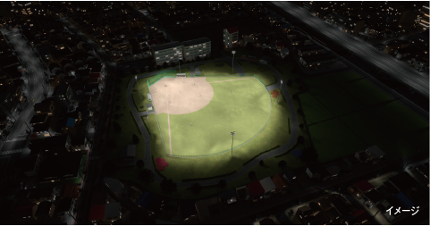 中規模野球場で周辺への光漏れを抑制しているイメージ
