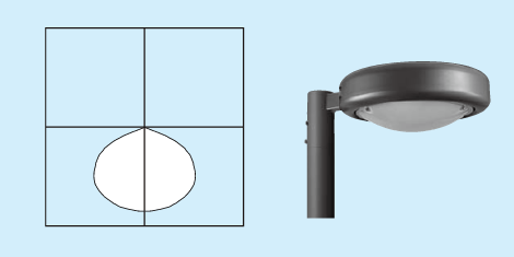 配光タイプD：下方向主体型の配光図と照明器具の画像