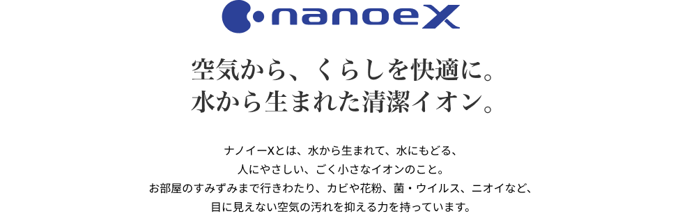 nanoeX 空気から、くらしを快適に。水から生まれた清潔イオン。