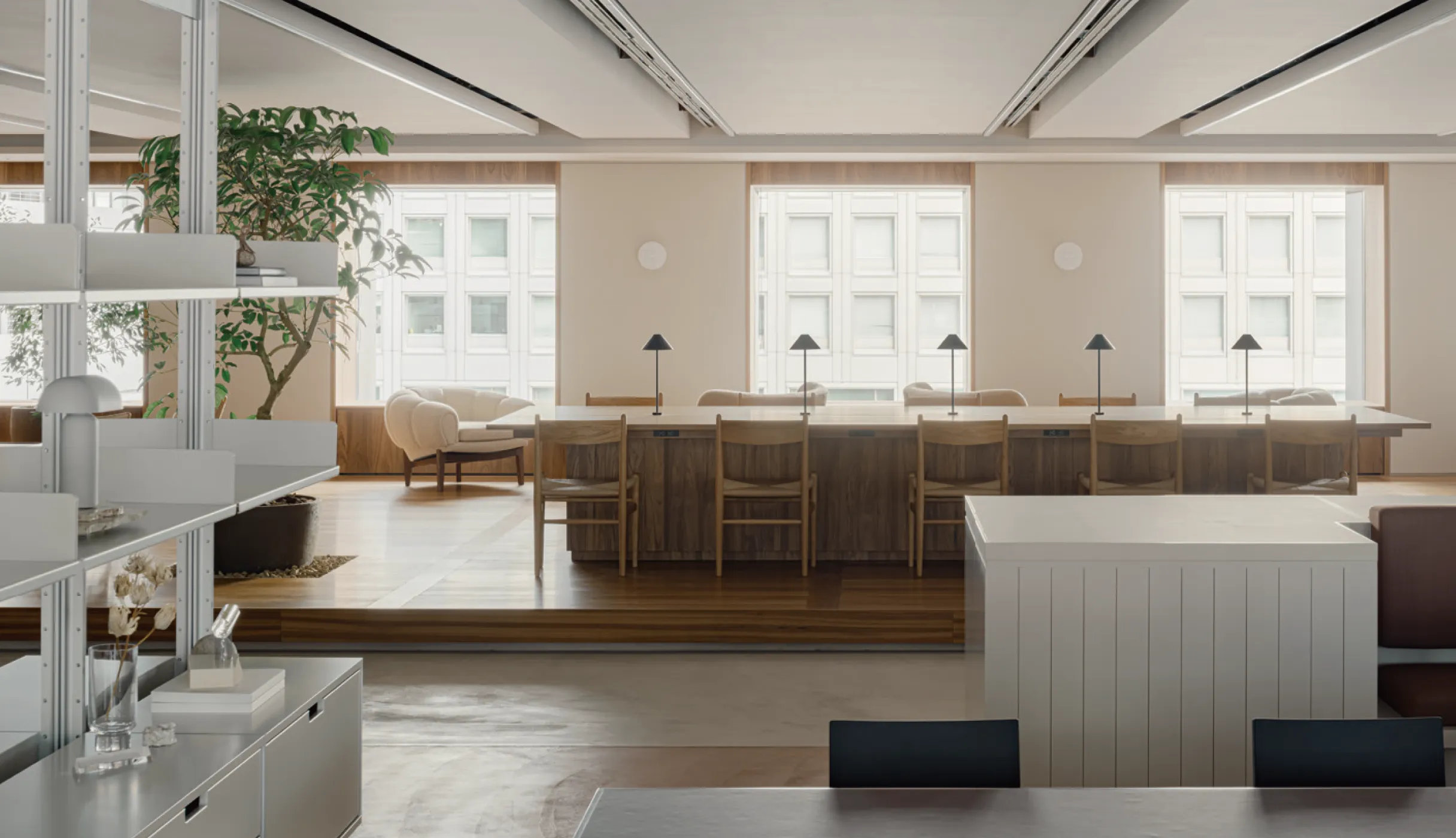 アーキデザインの商品が採用された「三井物産都市開発 本社オフィス」 のラウンジ