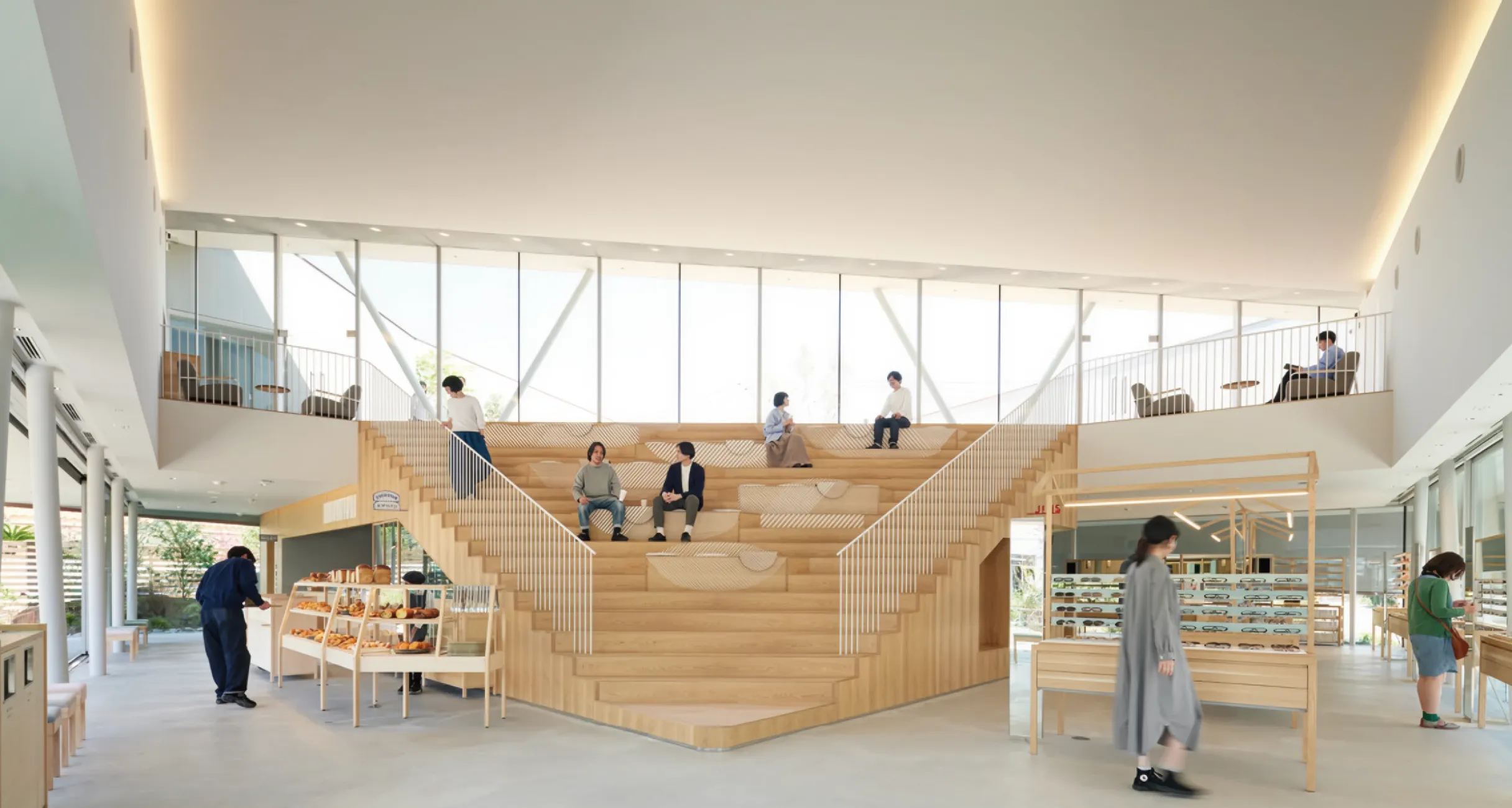 アーキデザインの商品が採用された「JINS PARK前橋」内観