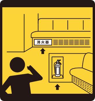 電車内の非常用装置の場所を確認