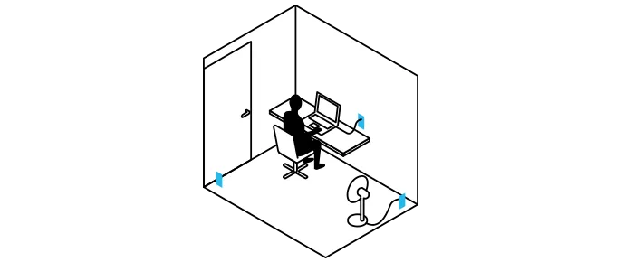 電源が近くにあるから便利。動線を妨げず、安全にも配慮。