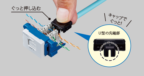 キャップで押し込むだけで結線。
