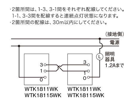 ２箇所の場合（WTK1811WK・WTK18115WKを2台取り付けた配線）