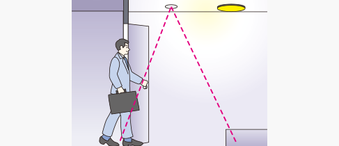 人が検知範囲に入ると、人の動きを検知して照明を自動点灯。