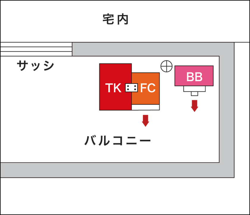 設置パターンイラスト：バルコニー設置[標準タイプ＋バルコニー用化粧カバー]イメージ