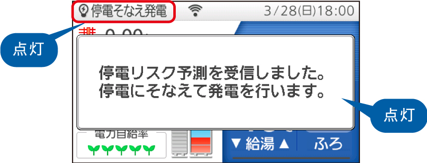 リモコン画面：停電リスク予測情報受信時