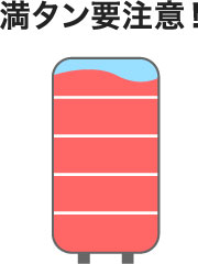 貯湯タンクがお湯で満タンのイラスト。満タン要注意！