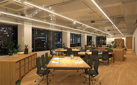 ひと明るさセンサの工場・倉庫活用のイメージ図。人の在・不在を検知