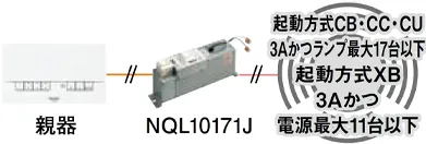 親器＋NQL10171J＋起動方式CB,CC,CU、3Aかつランプ最大17台以下、起動方式XB、3Aかつ電源最大11台以下