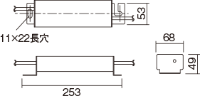 マルチハロゲン灯400形器具相当の専用電源ユニットの寸法図の画像