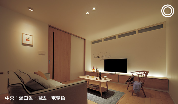 中央：温白色・周辺：電球色