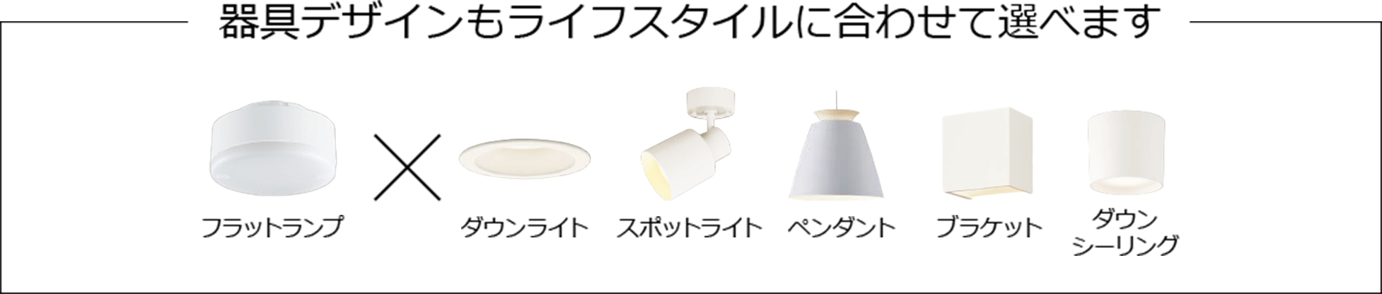 器具デザインもライフスタイルに合わせて選べます フラットランプ ダウンライト スポットライト ペンダント ブラケット ダウン シーリング