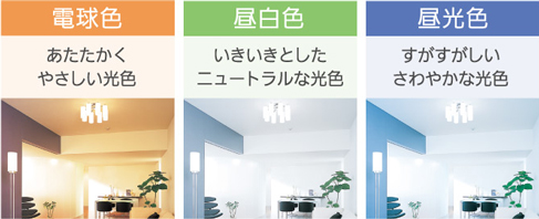 お部屋や用途に合わせて選べる3色のあかりをご用意
