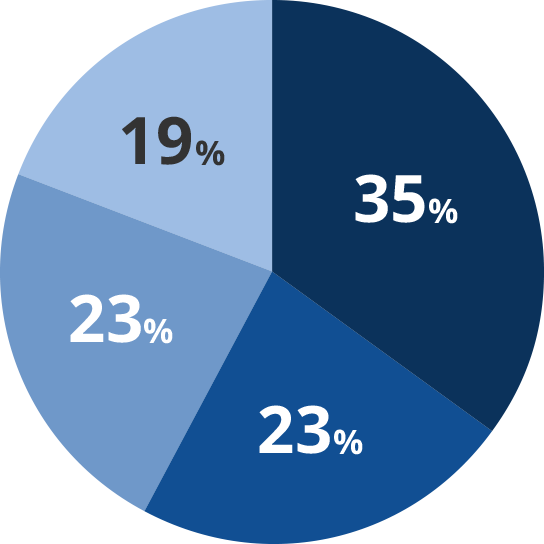 35%, 23%, 23%, 19%