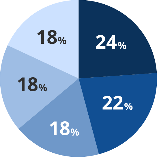 24%, 22%, 18%, 18%, 18%