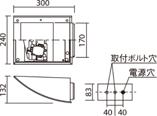 LEDブラケット 上配光タイプ寸法図