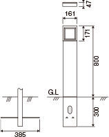 フットスタンドライト 片側ワイド配光タイプ寸法図