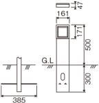 フットスタンドライト 片側ワイド配光タイプ寸法図