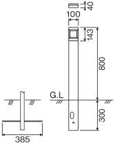 ローポールライト 片側ワイド配光タイプ寸法図