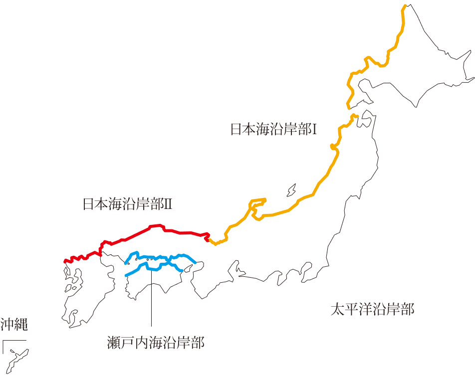 飛来塩分の影響地域の地図