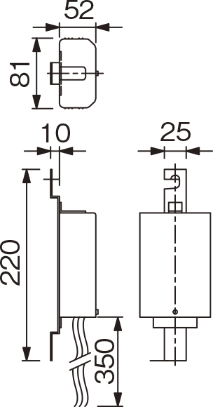 LEDスポットライト サイン用電源ユニットの寸法図の画像