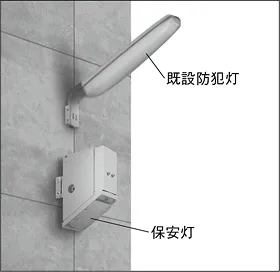 既設防犯灯の下にLED保安灯を取り付けているイメージ画像