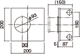 φ93タイプ埋込ボックス(モルタル施工用)の寸法図