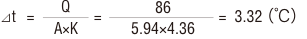 ⊿t＝Q/A×K＝86/5.94×4.36＝3.32（℃）