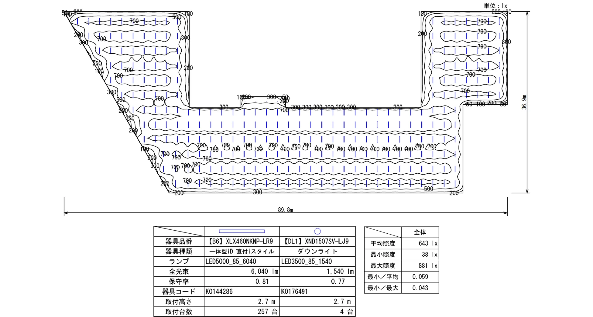 5階オフィスエリア照度分布図の画像