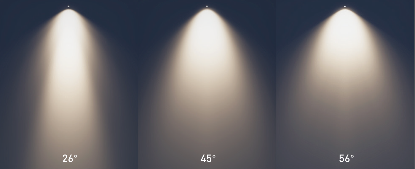 用途に合わせて選べる配光・枠・反射板デザイン/26°/45°/56°