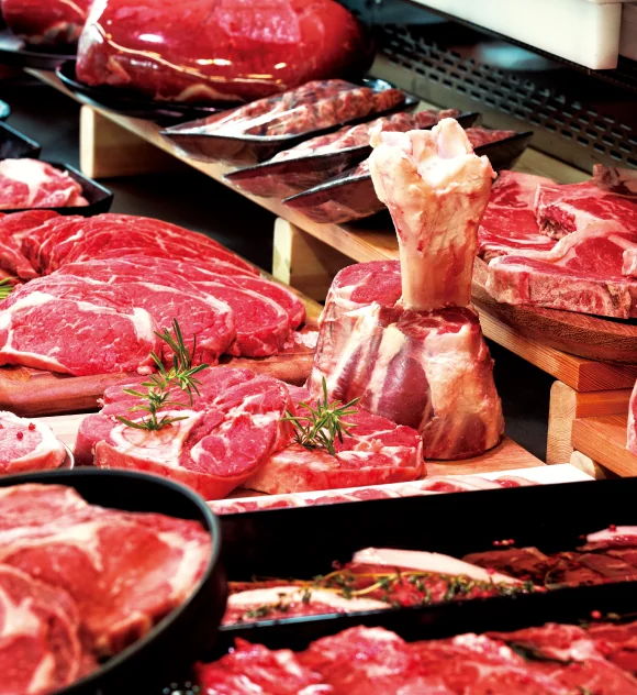 食材それぞれに合わせた光色の照明イメージ画像（精肉）