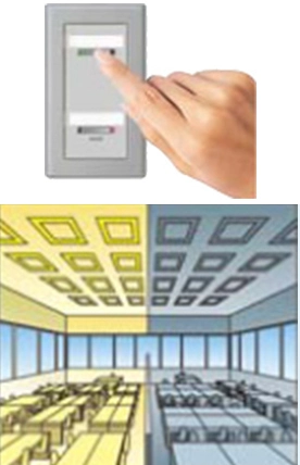 部署ごとに照明をグループ化し、一括点灯するイメージイラスト。