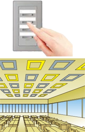 パターン制御により、室内の照明を間引点灯するイメージイラスト。