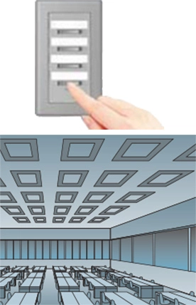 パターン制御により、室内の照明を全消灯するイメージ。