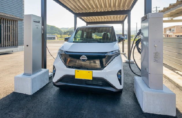 V2Xスタンドで充電中の電気自動車