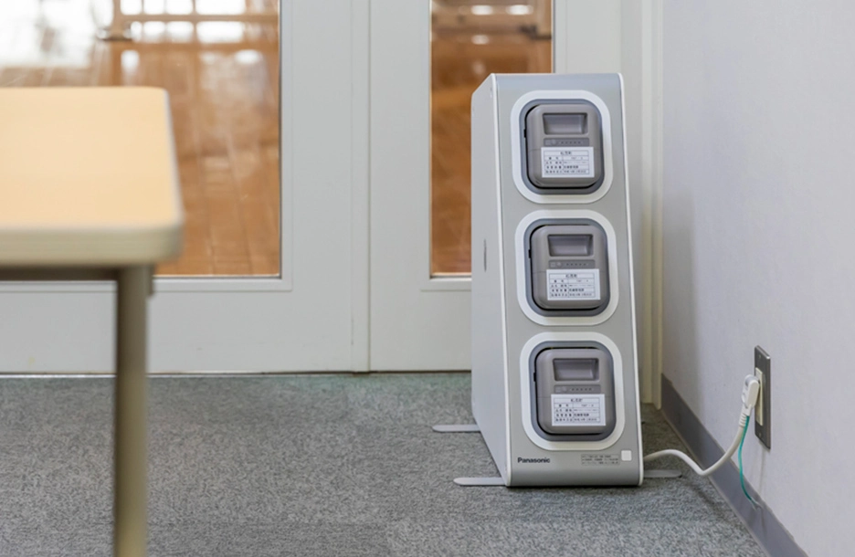 松茂町第二体育館に設置されたe-blockステーション