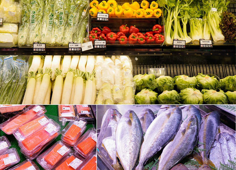 鮮魚や野菜など商品に応じた照明を細かく設定