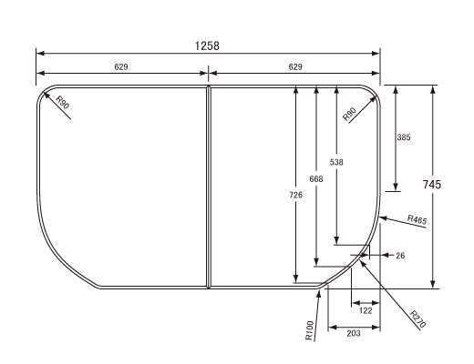 1258~745mm