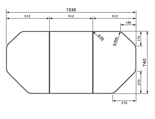 1536~740mm