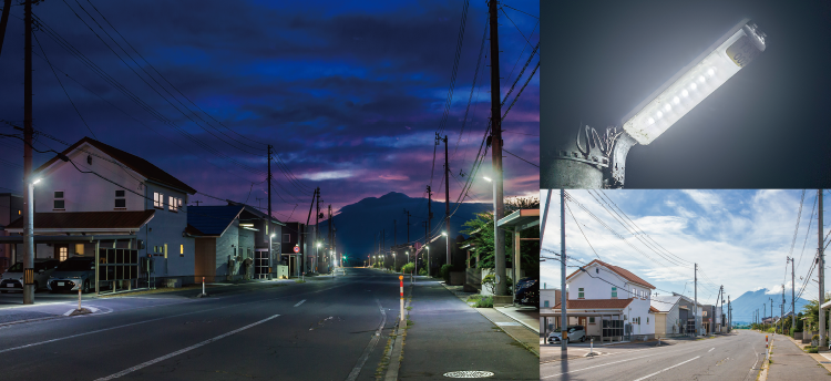 弘前市の住宅街を照らすLED防犯灯設置イメージ