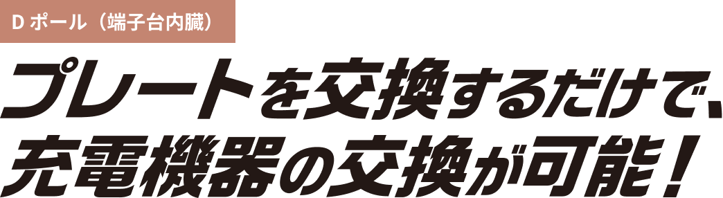 Dポール（端子台内臓）プレートを交換するだけで、充電機器の交換が可能！