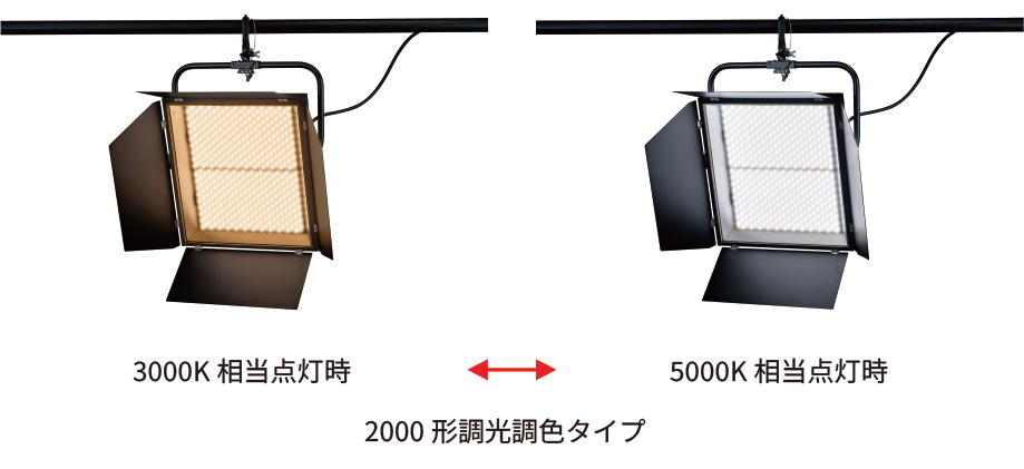 3000K相当点灯時・5000K相当点灯時・2000形調光調色タイプ