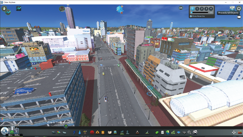 まちづくりシミュレータで再現された大分駅周辺の現況のイメージ