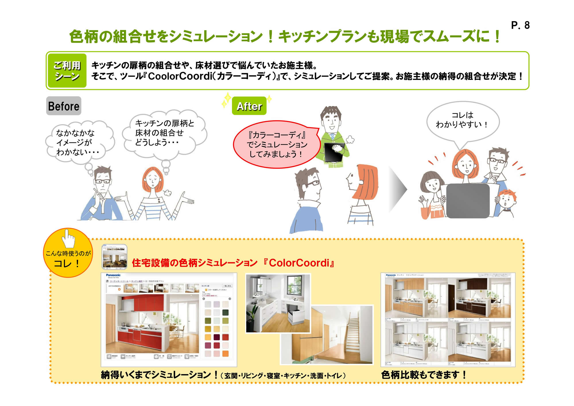 色柄の組合せをシミュレーション！キッチンプランも現場でスムーズに！